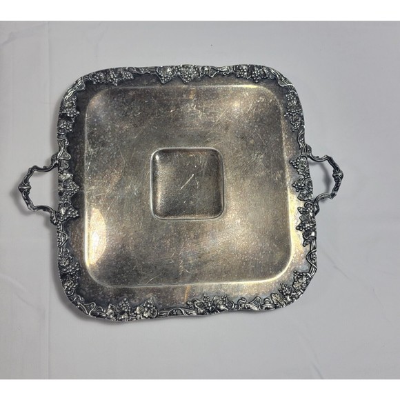 Vintage Continental Silver Co Inc Serving Tray 1940 Grape Vine Decor 10x10 inch - Picture 1 of 5